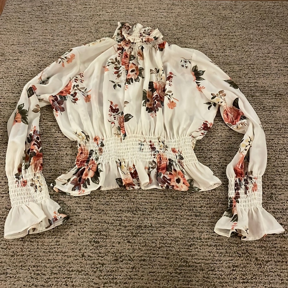 Nordstrom (shine star) Ruffle neck/waist/sleeves blouse